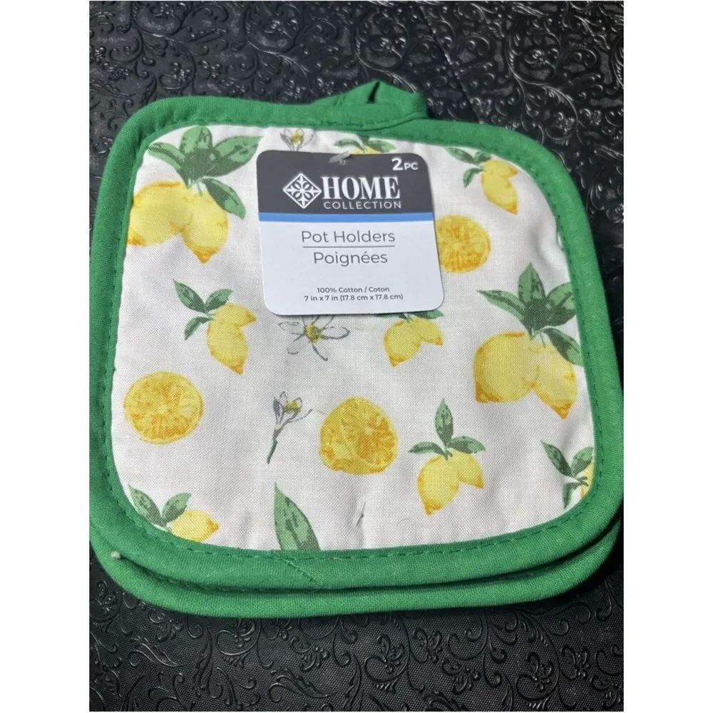 New Home Collection Yellow Lemon Pot Holders & Pot Mitt Set & Notepad 4 pc Set